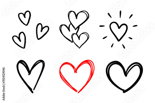 A set of red hearts on white background