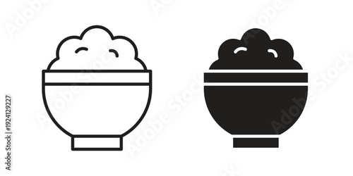 Bowl rice icon vector pack. Thin linear and black flat style.