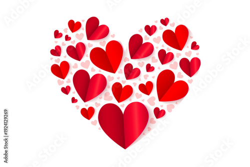 Red hearts on white background