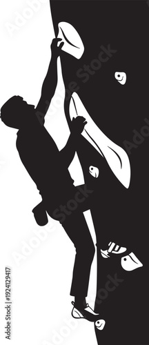 Silhouette of Man Rock Climbing Indoors.