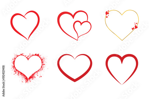 set of red hearts on white background
