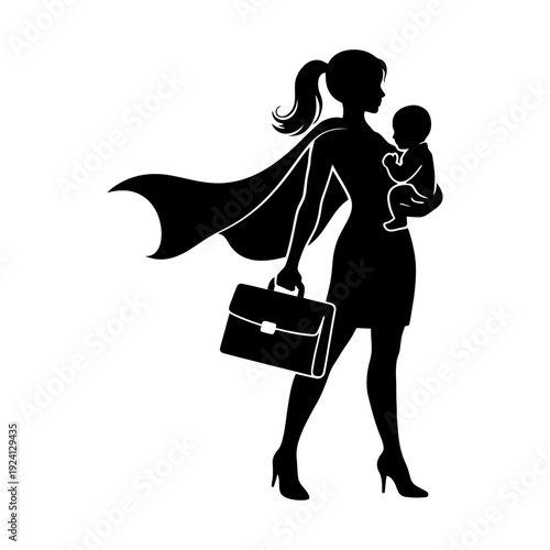 Super Mom Business Woman Silhouette Vector