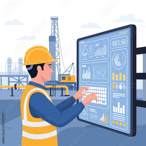 Engineer Interacting with Futuristic Digital Display Screen.