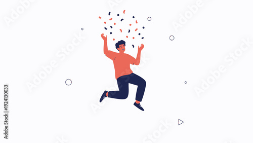 Man Jumping with Confetti, Celebration, Happiness, Success, Joyful Moment