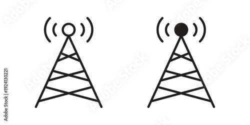Broadcast tower icon vector pack. Thin linear and black flat style.