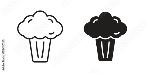 Broccoli icon vector pack. Thin linear and black flat style.