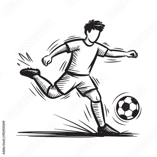 Sketch of a soccer player kicking a ball during a game or practice