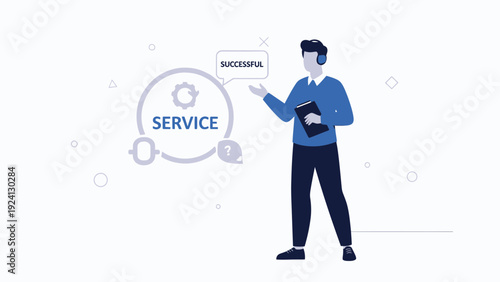 Customer Service Success Concept with Man and Gear Icon