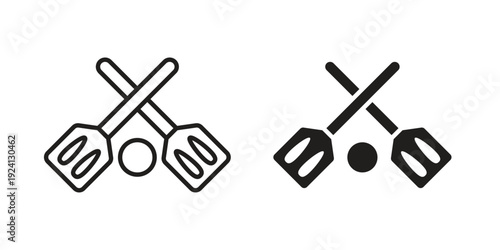Broom-ball icon vector pack. Thin linear and black flat style.