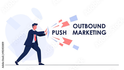 Businessman blocking outbound marketing push with shield concept