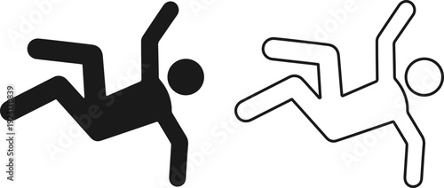 Falling person icon set in black and white