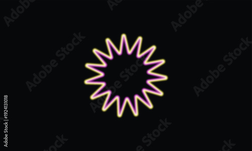 Vibrant light effect glowing neon sunburst on black background