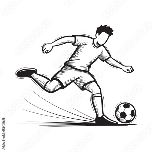Sketch of a soccer player kicking a ball illustrating action and movement