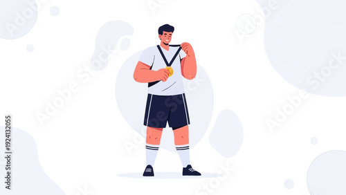 Athlete Wins Gold Medal, Celebrating Victory with Award