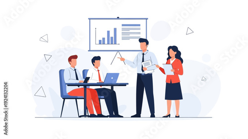 Business Meeting: Presentation, Strategy, Growth, Teamwork, Office Collaboration