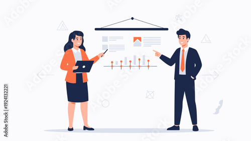 Business Meeting: Team Presenting Data and Analytics on Whiteboard