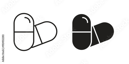 Capsules icon vector pack. Thin linear and black flat style.