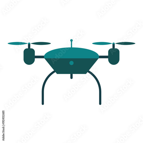 Smart Farming Agriculture Drone Icon.Modern agricultural drone icon with green leaf, flat design illustration of smart farming technology, agrotech, and eco-friendly automation isolated on white bg