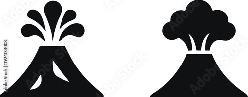 Volcano Emblem Icon set. Volcanic eruption icon set. erupting volcano icon set. harmonious logo variations of the same emblematic, Vector illustration !