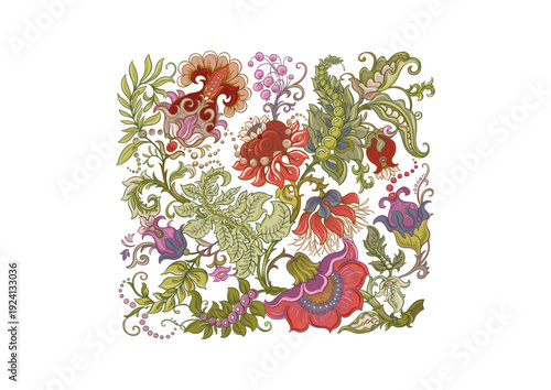 Wallpaper Mural Set of vintage floral elements. Ornate hand-drawn botanical motifs for classic design. Flowers, foliage, stems create refined backgrounds for textile, wallpaper, and heritage projects. Torontodigital.ca