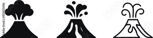 Volcano Emblem Icon set. Volcanic eruption icon set. erupting volcano icon set. harmonious logo variations of the same emblematic, Vector illustration !