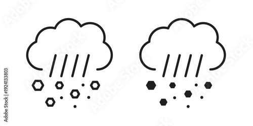 Cloud hail icon vector pack. Thin linear and black flat style.