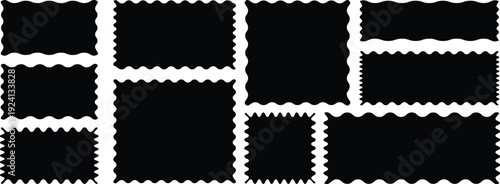 Set of black wavy edge frames. Rectangle shape frame with zigzag edge.