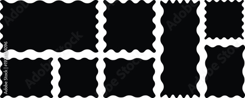 wavy rectangular frames scallop set black. Postage stamp borders.