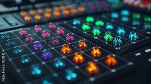 Interactive molecular periodic table hovering in lab environment, innovative educational tool