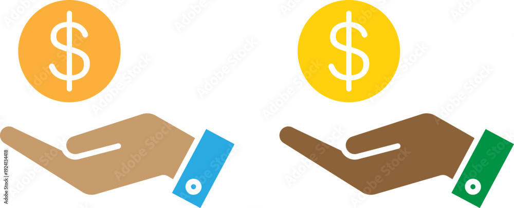 Fototapeta premium Hands offering dollar coins in diverse business transaction