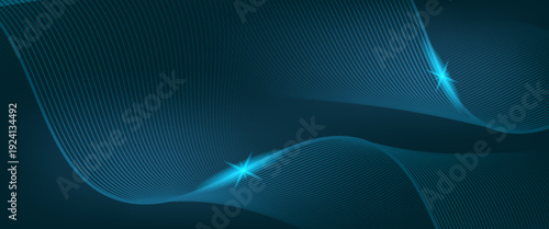 sophisticated dark teal vector background with elegant, translucent ribbon waves and sparkling light flares. Perfect for luxury branding and cinematic web headers. vector illustration
