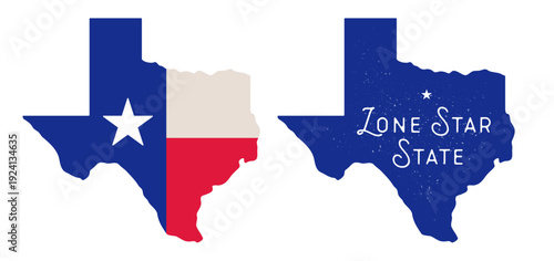 USA. Texas map silhouette with flag colors design. Patriotic texas state icon, lone star state flag symbol. Texas map silhouette shape, USA geography. Vector Illustration