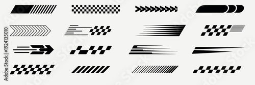 racing stripes and checkered flag designs, modern speed themed vector elements for racing cars trucks and suvs branding logos marketing materials and creative motorsport visuals.