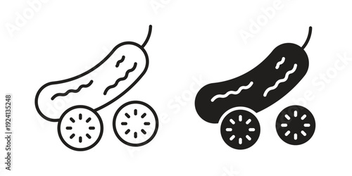 Cucumber icon vector pack. Thin linear and black flat style.