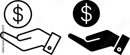 Hands exchanging money in modern black and white design