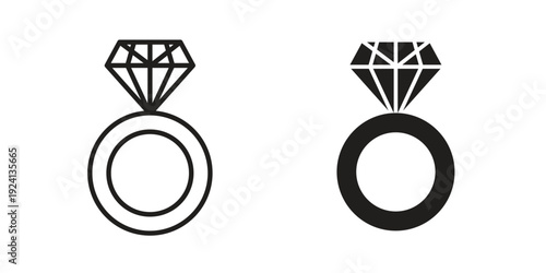 Diamond ring icon vector pack. Thin linear and black flat style.