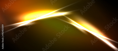 Bright light streaks dominate dark background. Golden hues blend with orange tones creating dynamic visual effect. Energy radiates outward.