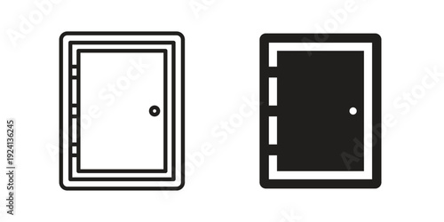 Door closed icon vector pack. Thin linear and black flat style.