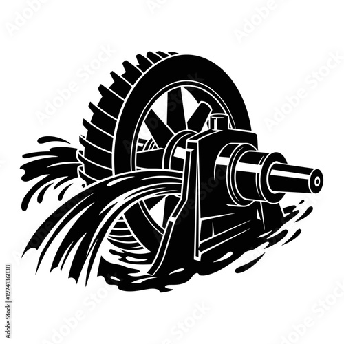 Water Power Hydroelectric Turbine Silhouette for Renewable Energy Generation Concept