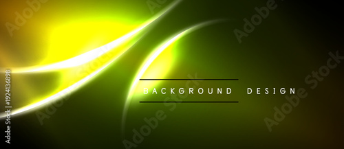 Abstract yellow, green waves. Dark background creates dynamic visual effect. Text reads background design. Modern, sleek presentation.