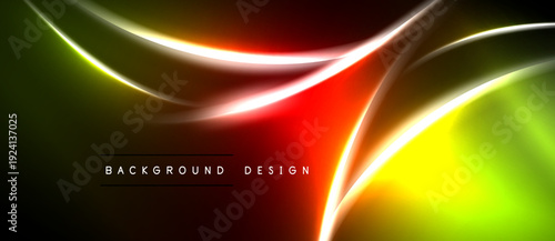 Abstract neon lines create vibrant flow. Dark background emphasizes glowing curves, gradients, dynamic energy. Modern design element.