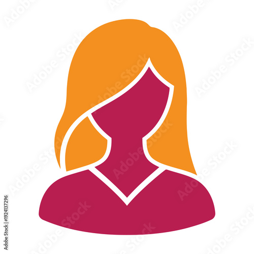 Stylized female silhouette with orange hair and pink clothing