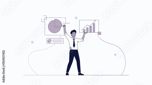 Businessman holding charts and graphs, financial success and growth concept