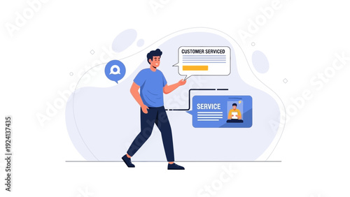 Customer service concept: man interacting with digital service interface
