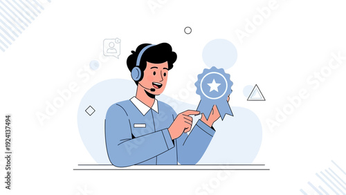 Customer Support Agent Awarded With Quality Badge Illustration