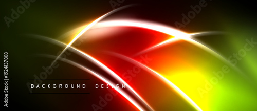 Abstract neon lines create vibrant energy. Colors blend, forming dynamic curves against dark backdrop. Modern design element.