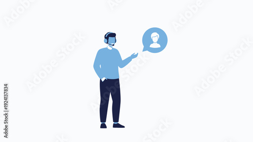 Customer Service Representative with Headset and Chat Bubble Icon