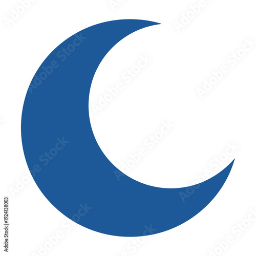 Blue crescent moon symbol isolated on white background
