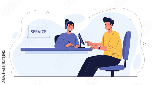 Customer service agents helping clients at a call center with headsets