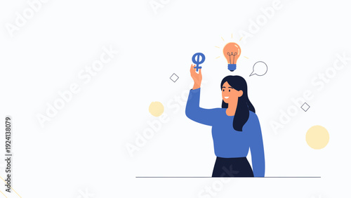 Woman Holding Female Symbol and Light Bulb, Idea Generation, Innovation Concept